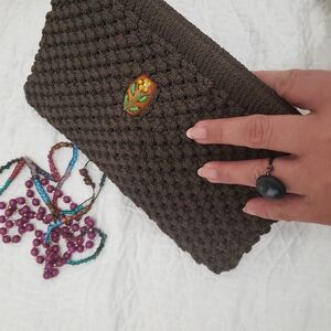 Floral Beaded Brown Clutch